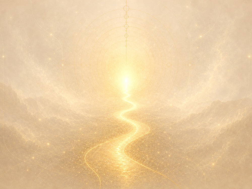 Cale aurie de lumină către un centru cosmic